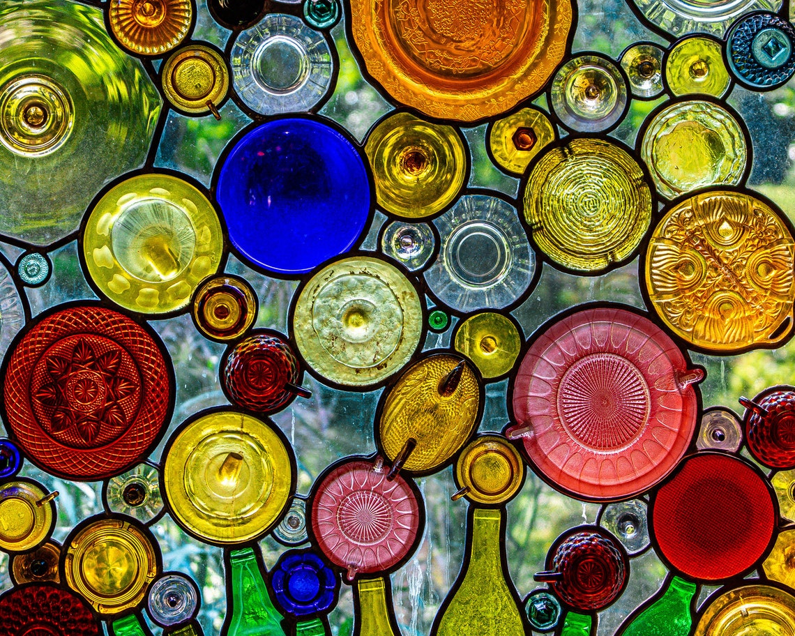 Colorful Stained Glass Bottles Circles Abstract Mosaic Art Wall Poster