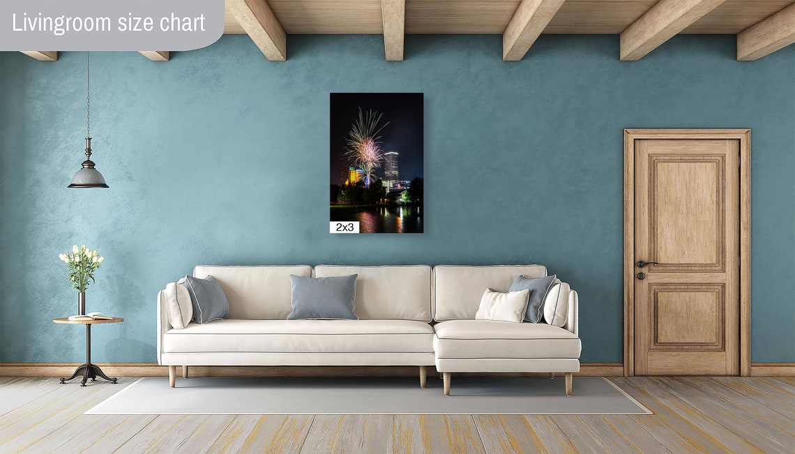 Tulsa Skyline Night Fireworks Downtown Lights Reflection Poster - Image 4