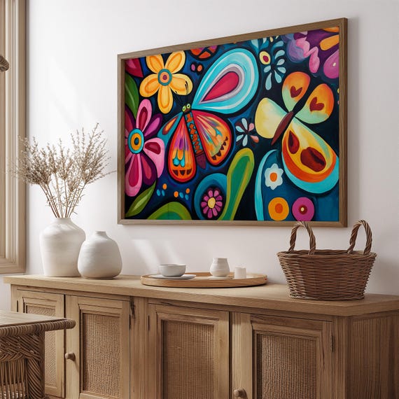 Print Butterfly Portrait Painting Mexican Wall Art New Listing 10