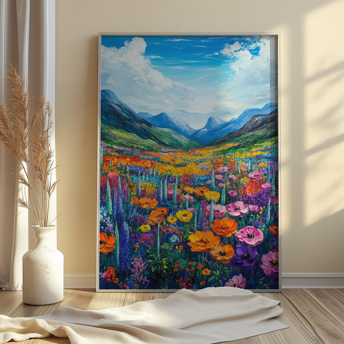Colorful Wildflower Valley Blue Mountain Impressionist Art Print - Image 4