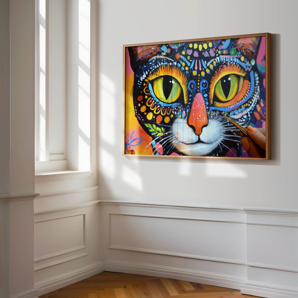 Artist Painting Colorful Cat Face Creative Brushstroke Detail Wall Art Poster - Image 3