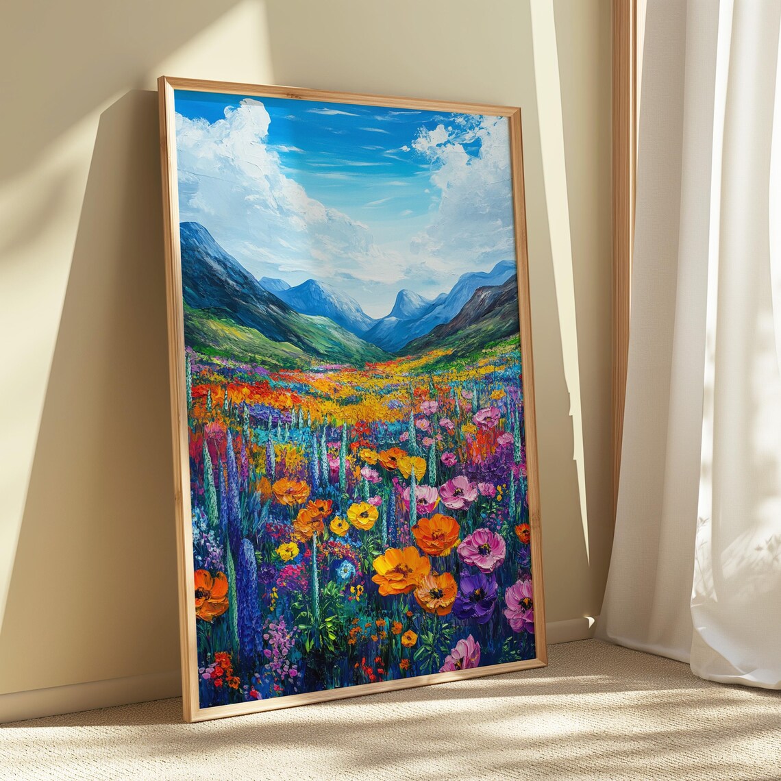 Colorful Wildflower Valley Blue Mountain Impressionist Art Print - Image 5