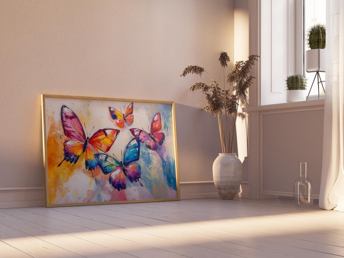 Watercolor Butterflies Soft Pastel Pink Blue Flight Romantic Art Print - Image 2
