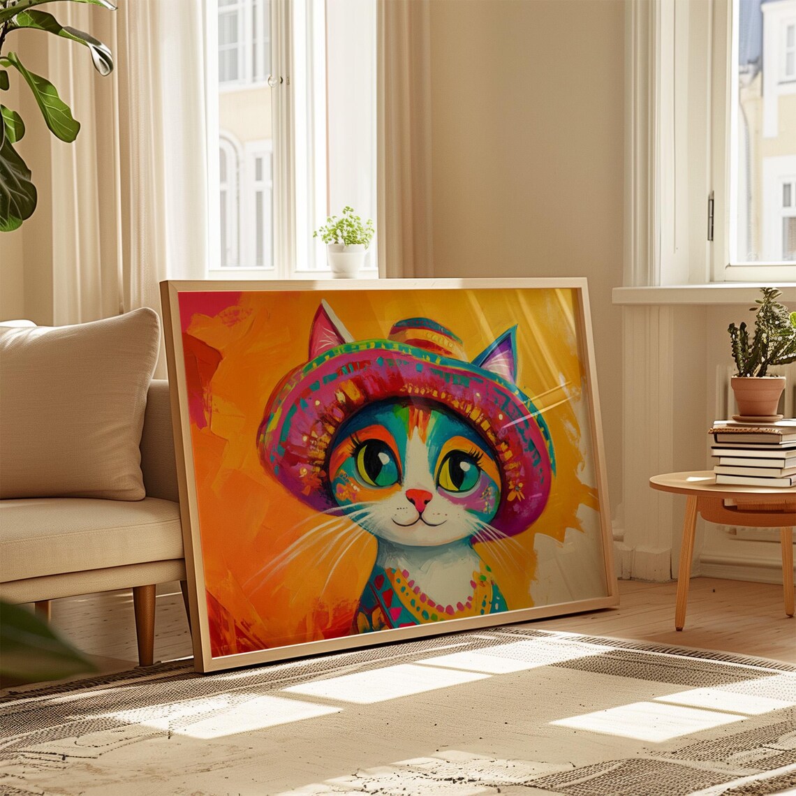 Cat Wearing Colorful Sombrero Big Green Eyes Mexican Fiesta Poster - Image 4