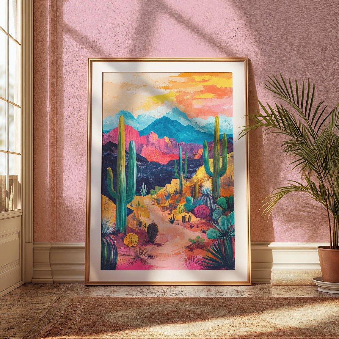 Mexican Desert Sunset Saguaro Cactus Mountains Colorful Landscape Poster - Image 2