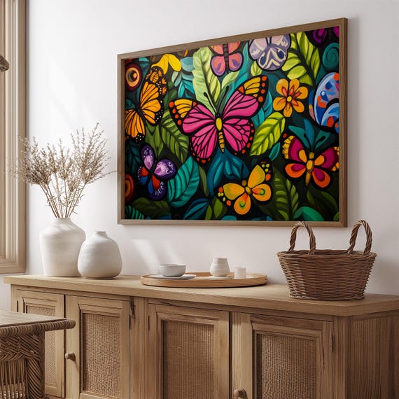 Print Butterfly Portrait Painting Mexican Wall Art New Listing 32