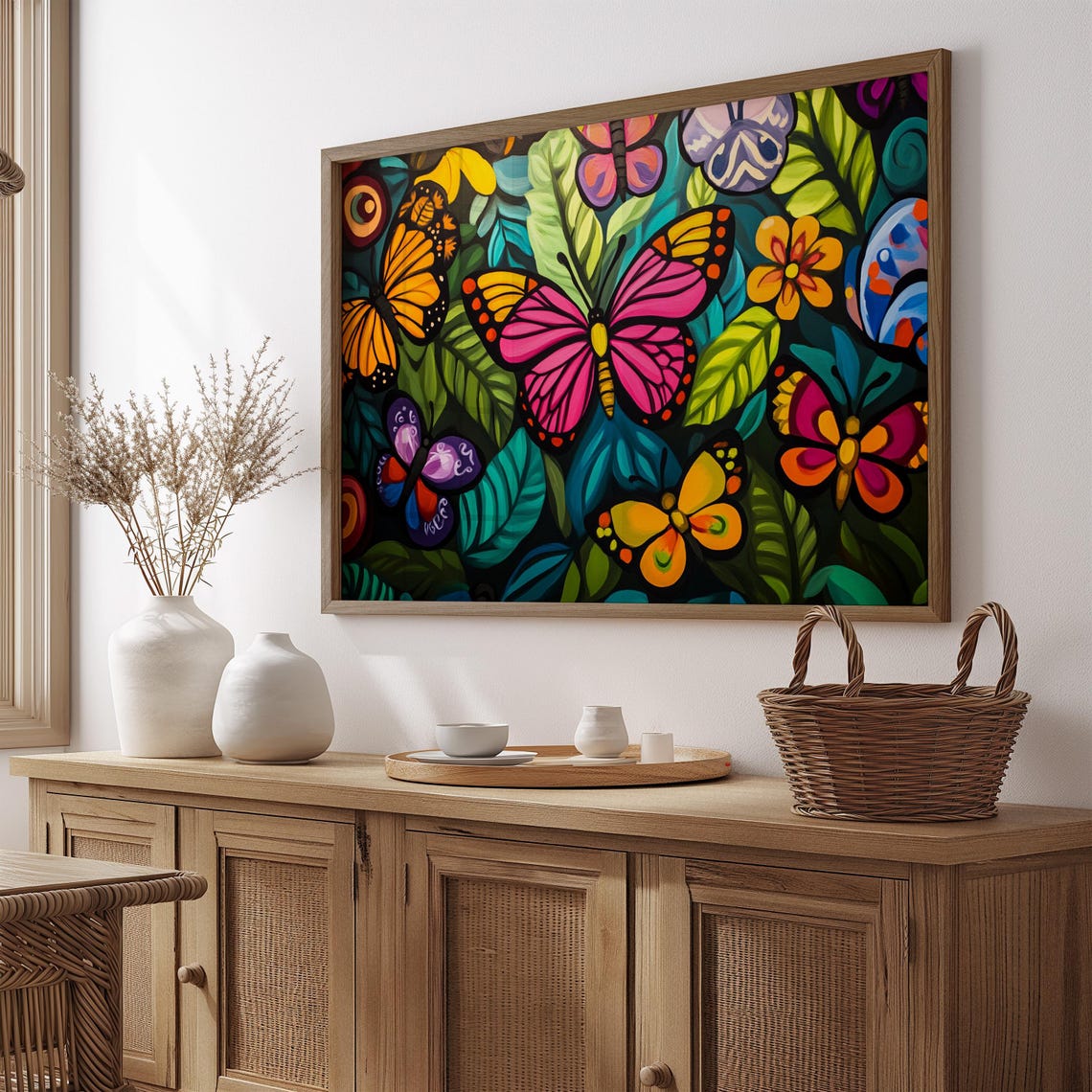 Print Butterfly Portrait Painting Mexican Wall Art New Listing 32