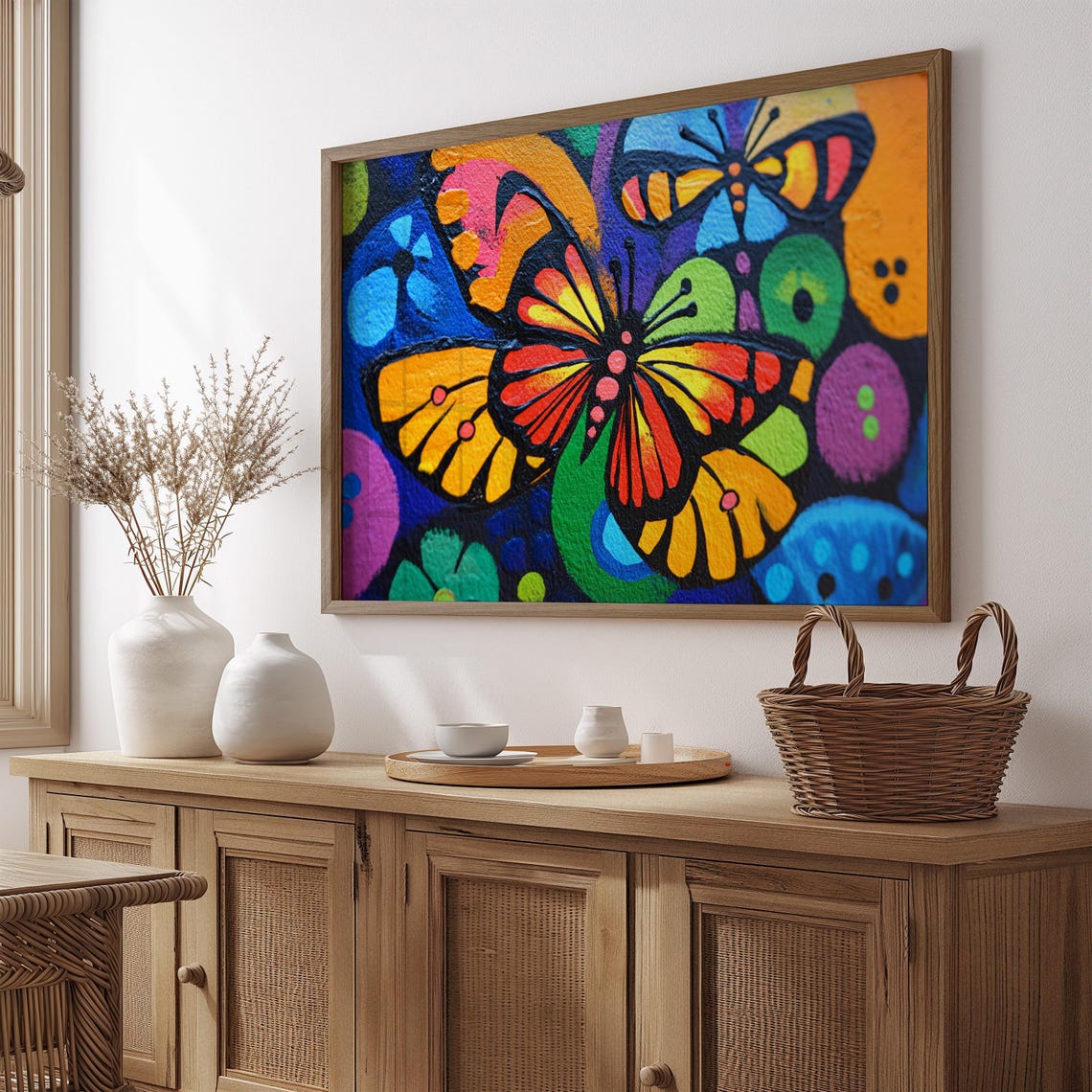 Psychedelic Monarch Butterfly Print Bold Mosaic Color Burst Wall Art