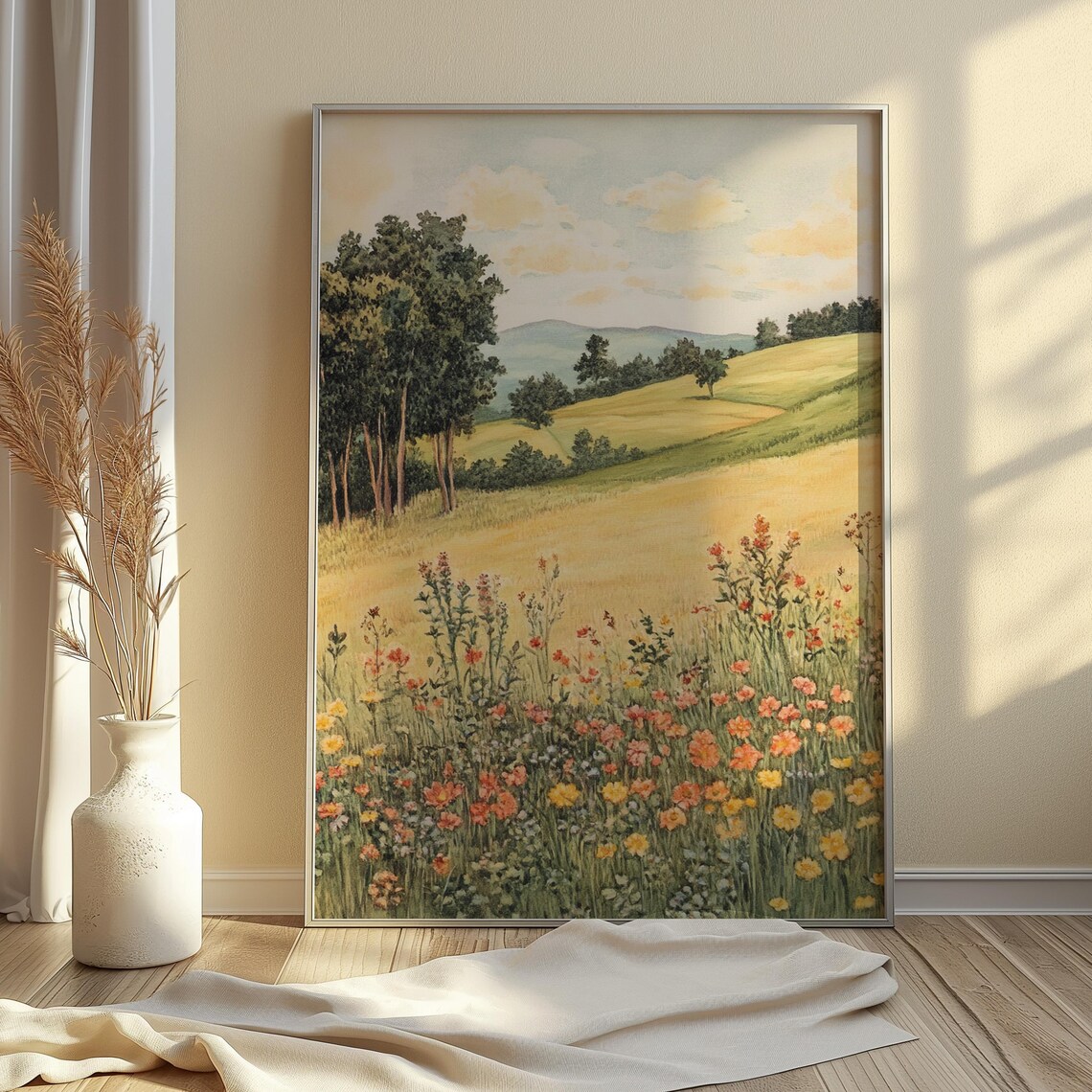 Golden Wheat Field Wildflower Meadow Rolling Hills Countryside Art Poster - Image 2