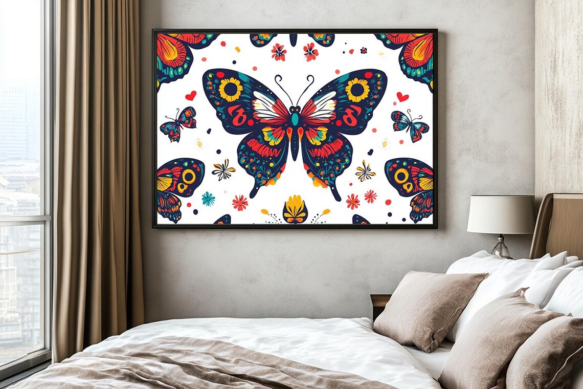 Folk Art Butterfly Collage Hearts Flowers Mexican Style Poster - Image 2