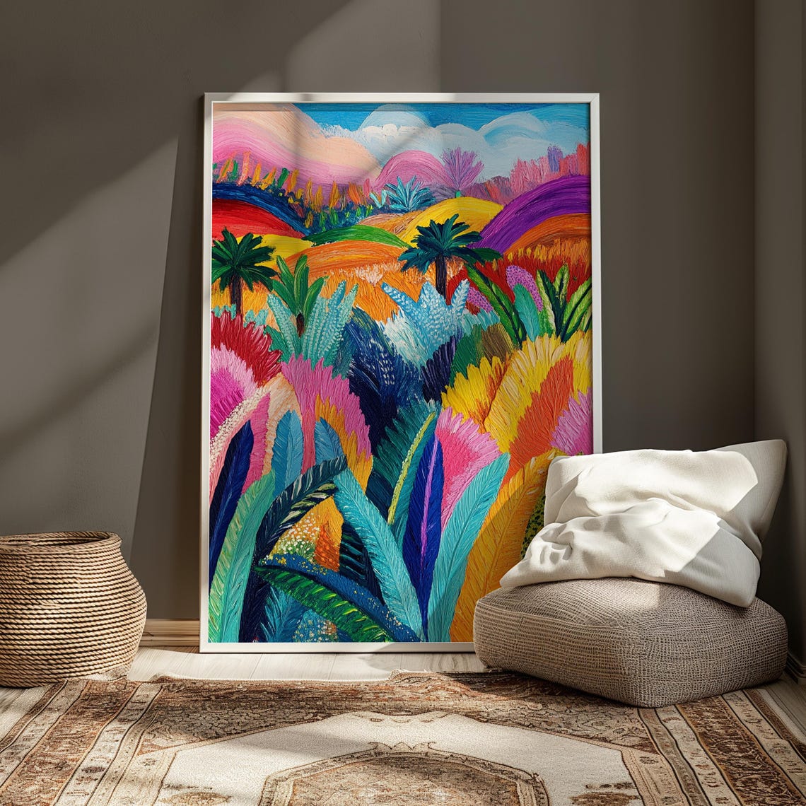 Vibrant Tropical Palm Hills Jungle Foliage Landscape Painting Poster - Image 3