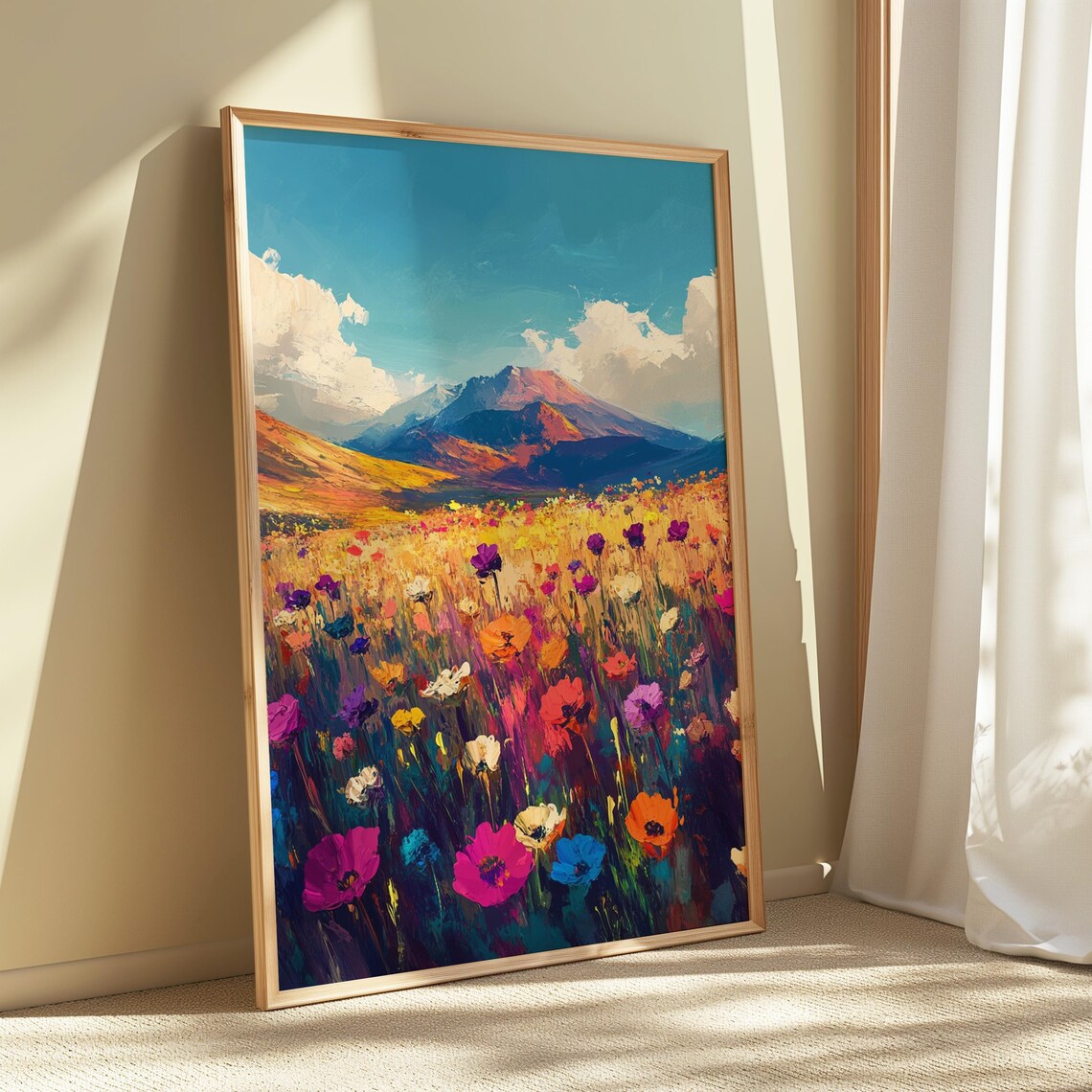 Colorful Wildflower Field Mountain View Impressionist Art Print - Image 5