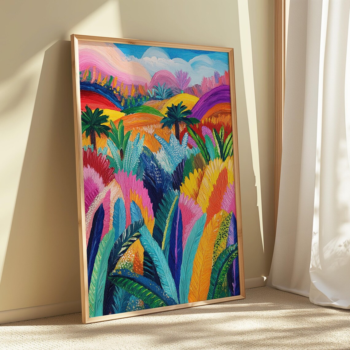 Vibrant Tropical Palm Hills Jungle Foliage Landscape Painting Poster - Image 5