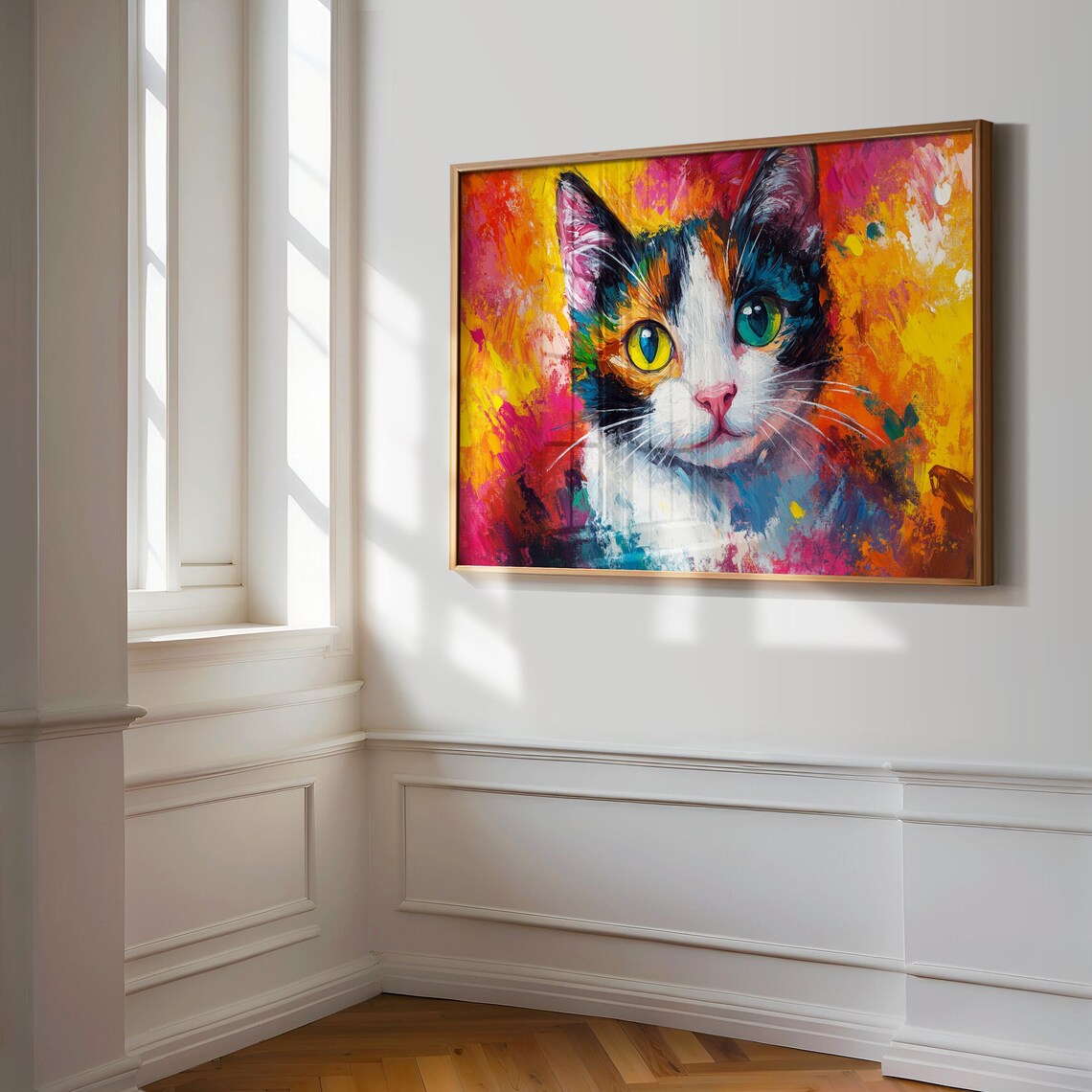 Calico Cat Portrait Fiery Red Orange Abstract Background Poster - Image 3