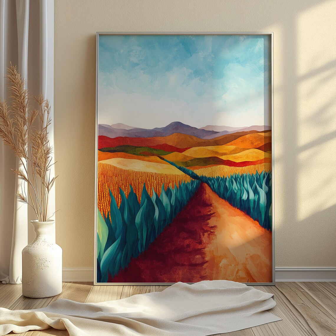 Red Dirt Road Blue Agave Field Golden Rolling Hills Mountain View Landscape Poster - Image 4