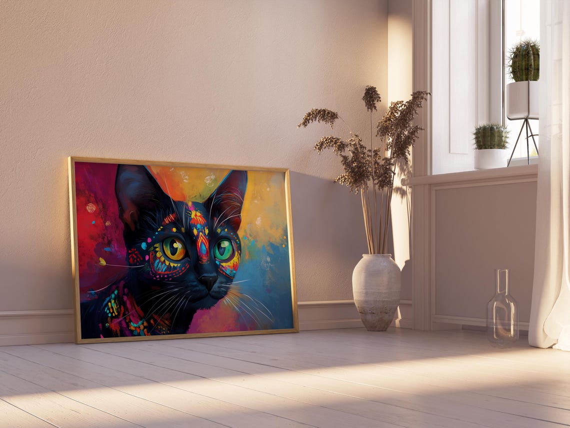 Cat Portrait Painting, Mexican Wall Art - Image 2