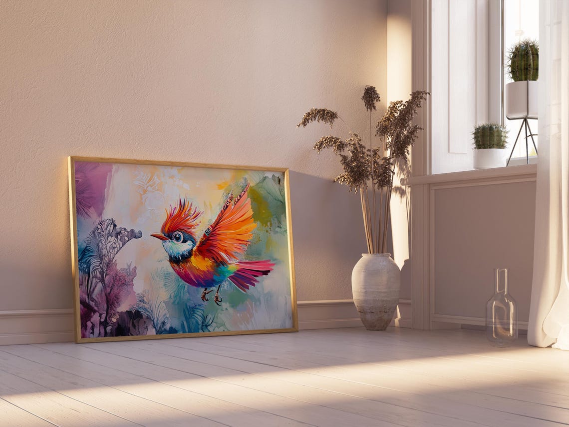 Rainbow Bird Taking Flight Pastel Watercolor Dream Art Print - Image 2