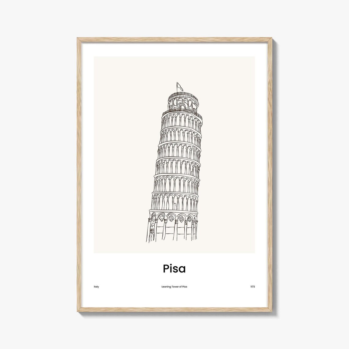 Pisa Italy Leaning Tower of Pisa Minimalist One Line Art Poster