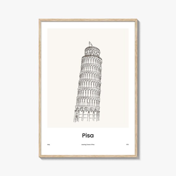 Pisa Italy Leaning Tower of Pisa Minimalist One Line Art Poster