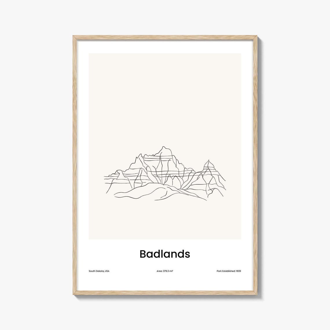Badlands South Dakota USA Eroded Buttes One Line Drawing Poster