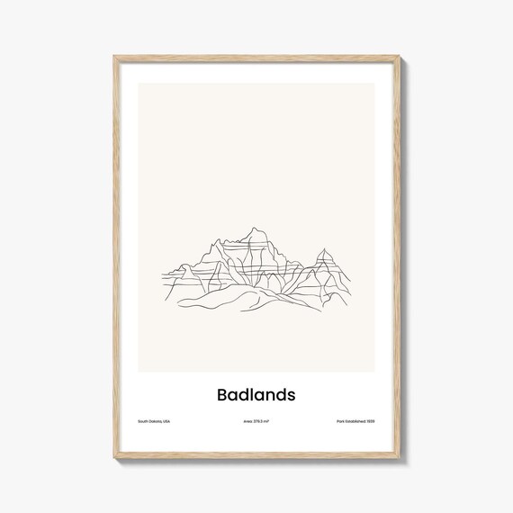 Badlands South Dakota USA Eroded Buttes One Line Drawing Poster