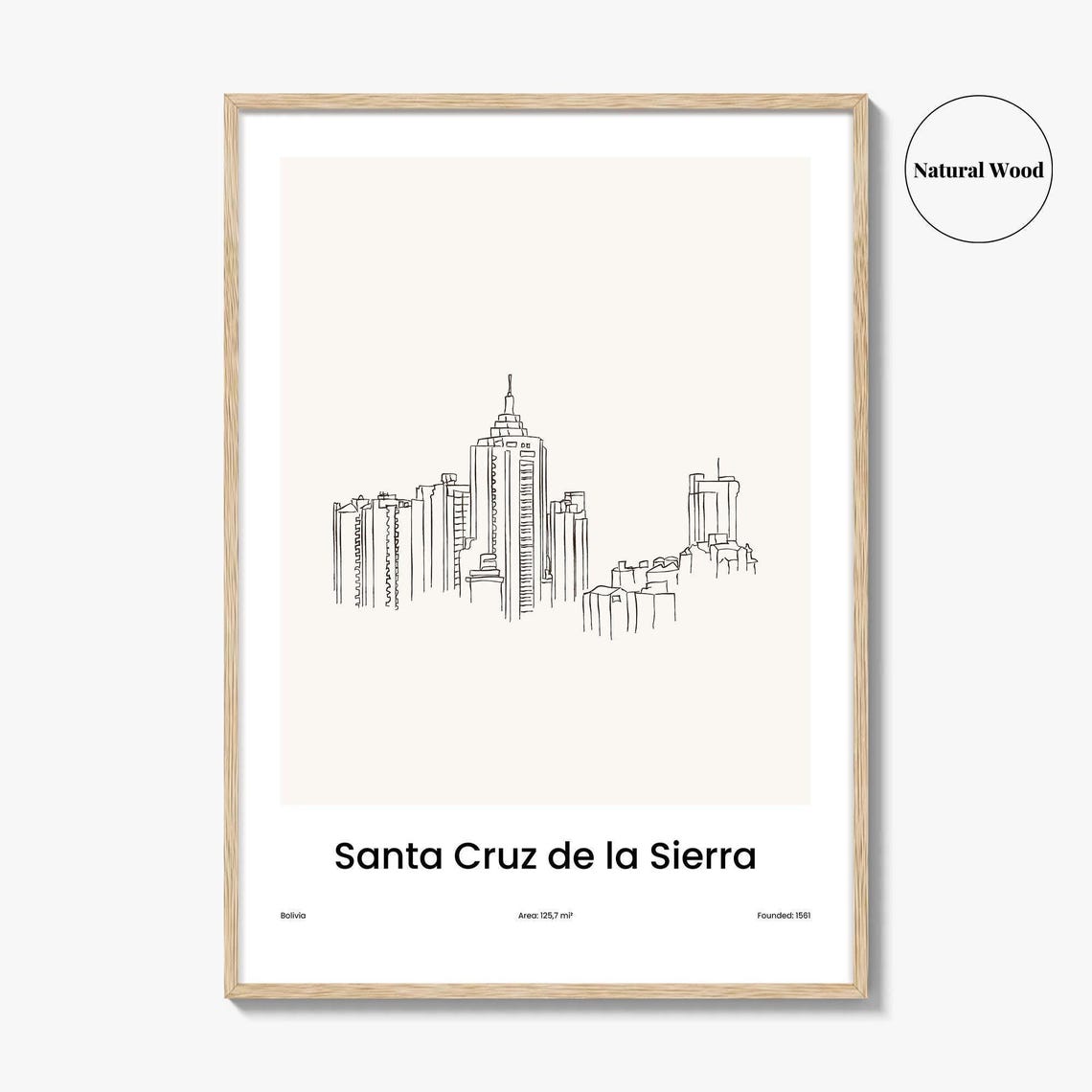 Santa Cruz de la Sierra Bolivia Skyline One Line Drawing Poster - Image 2
