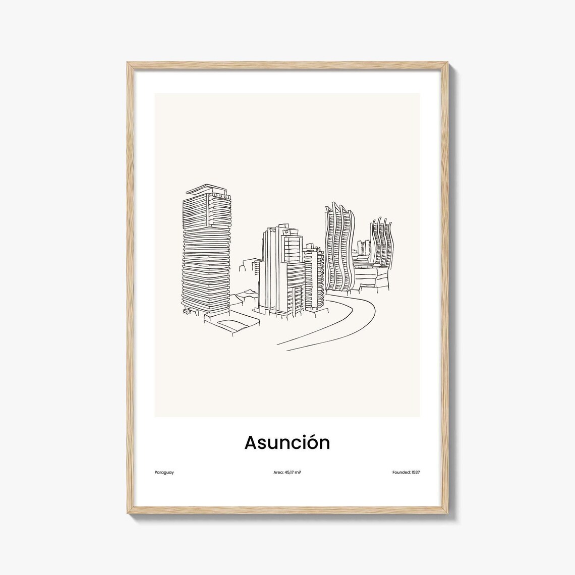 Asunción Paraguay High Rise Skyline Minimalist Line Drawing Poster