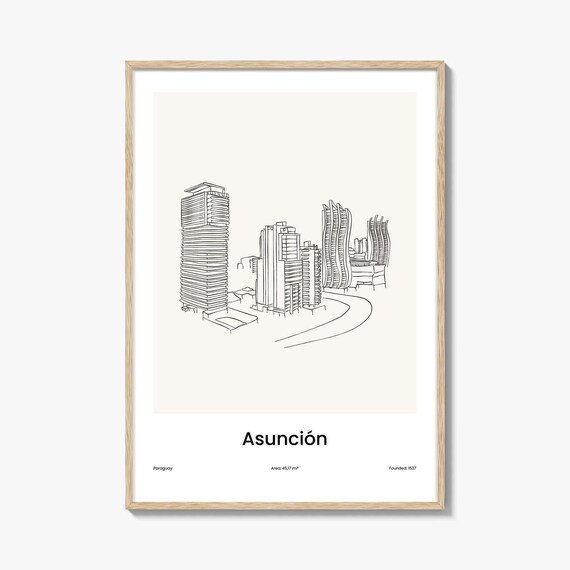 Asunción Paraguay High Rise Skyline Minimalist Line Drawing Poster