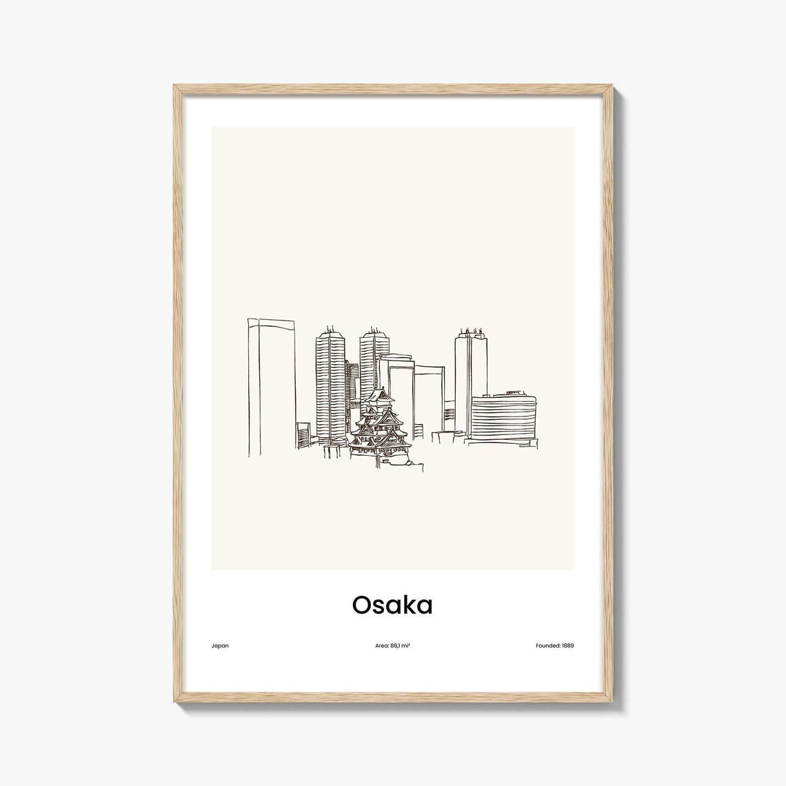 Osaka Japan Castle Modern Skyline Minimalist Line Drawing Poster
