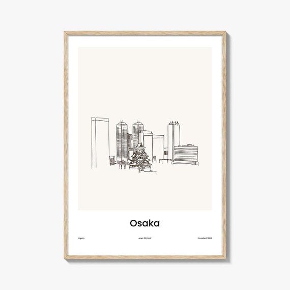 Osaka Japan Castle Modern Skyline Minimalist Line Drawing Poster