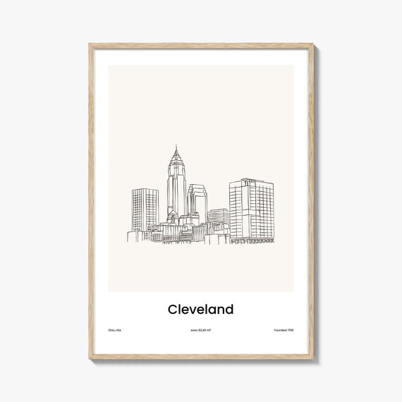 Cleveland Ohio Minimalist Line Drawing Downtown Skyline Poster