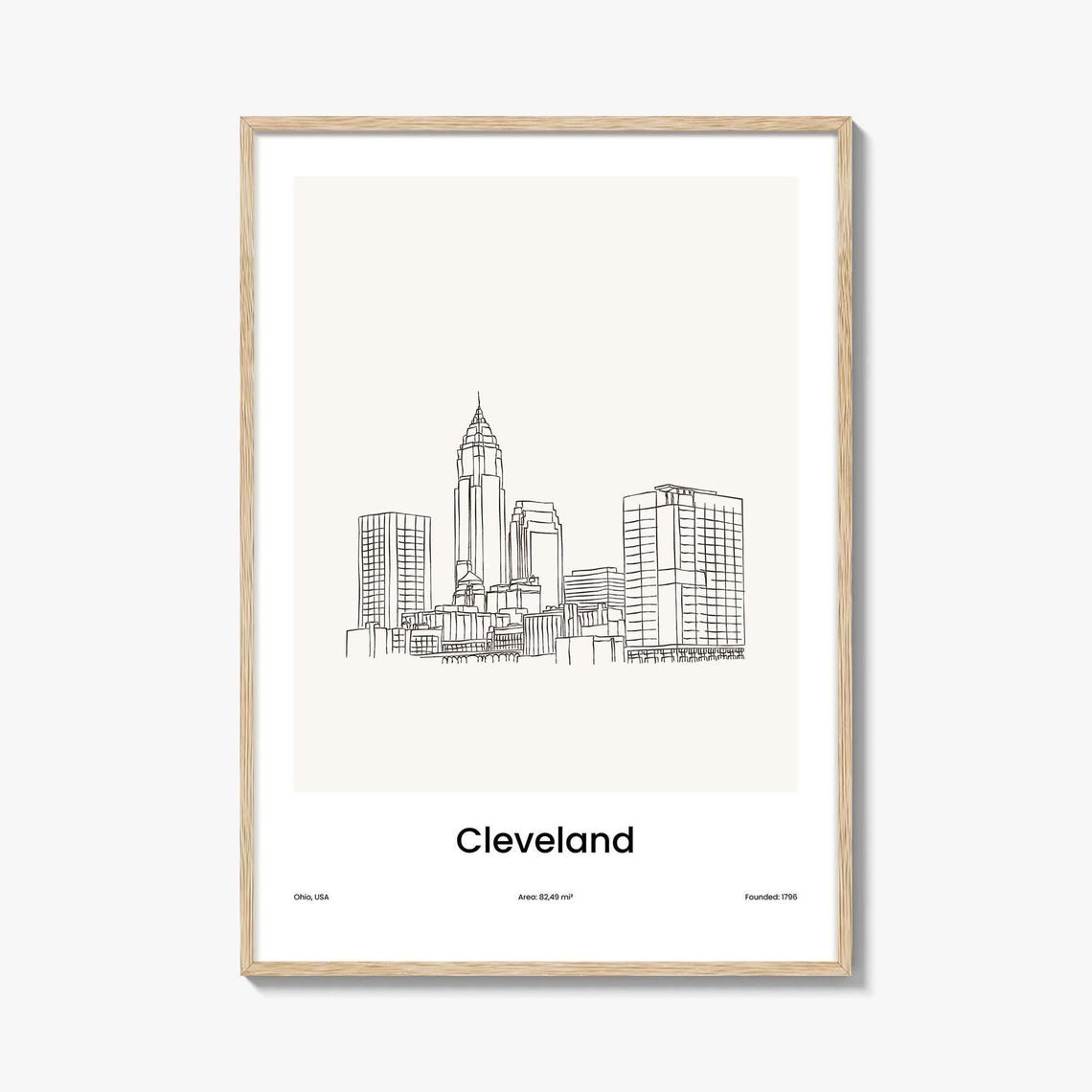 Cleveland Ohio Minimalist Line Drawing Downtown Skyline Poster