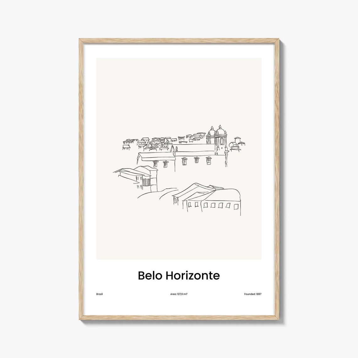 Belo Horizonte Brazil Hillside Church One Line Drawing Art Poster