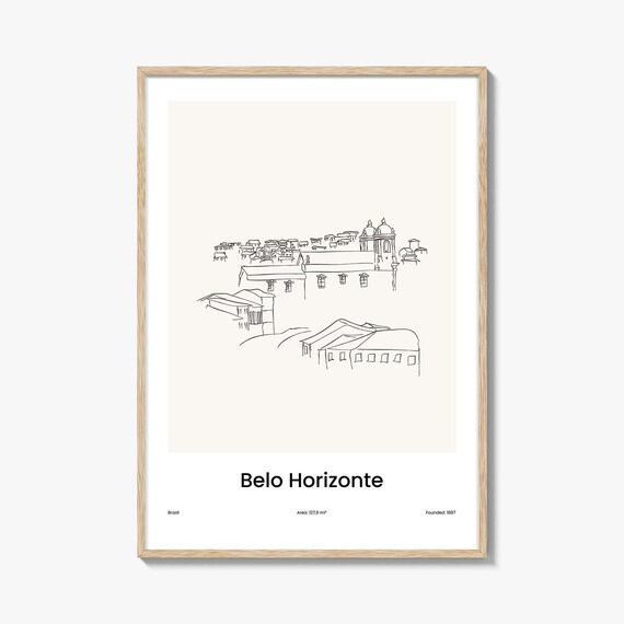 Belo Horizonte Brazil Hillside Church One Line Drawing Art Poster