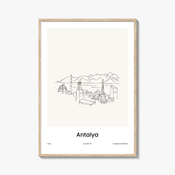 Antalya Turkey Old Town Minaret Minimalist Line Drawing Poster