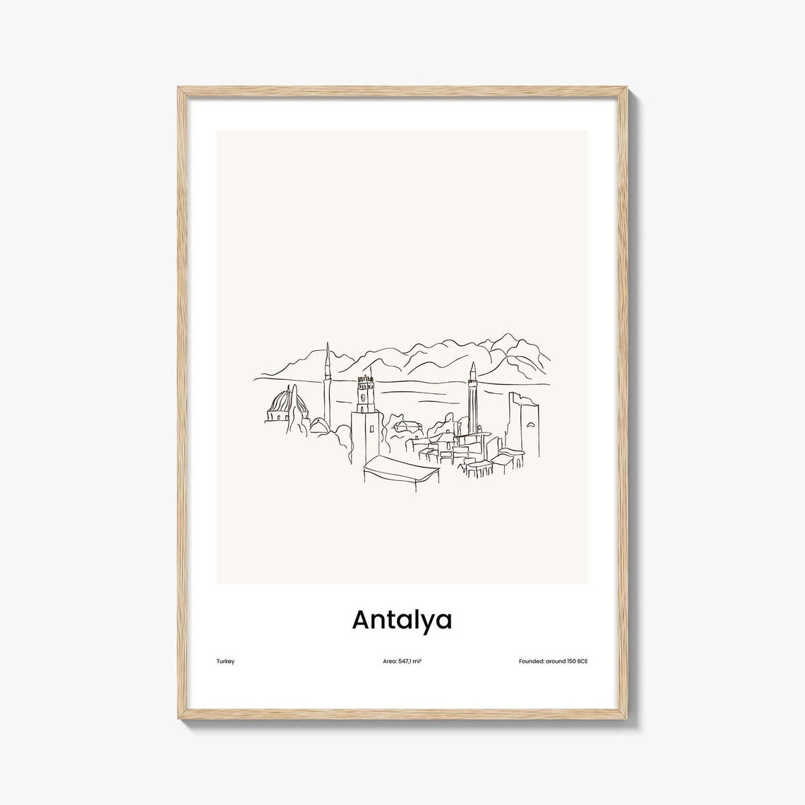 Antalya Turkey Old Town Minaret Minimalist Line Drawing Poster