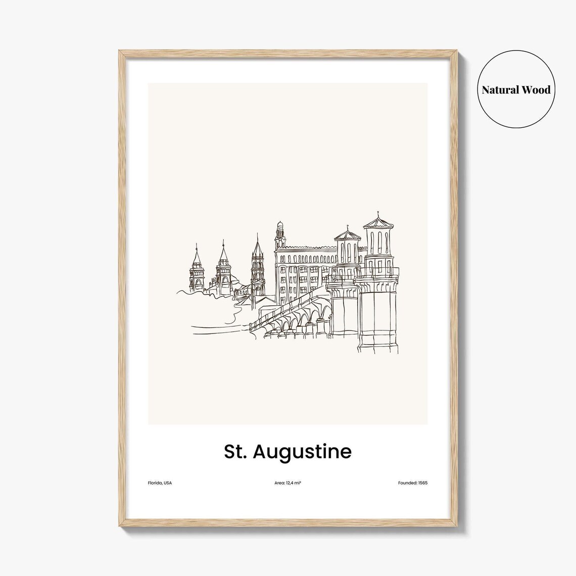 St. Augustine Florida USA Historic Lions Bridge One Line Drawing Poster - Image 2