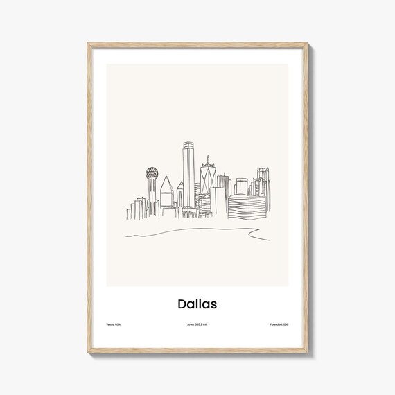 Dallas Texas One Line Skyline Reunion Tower Minimalist Poster