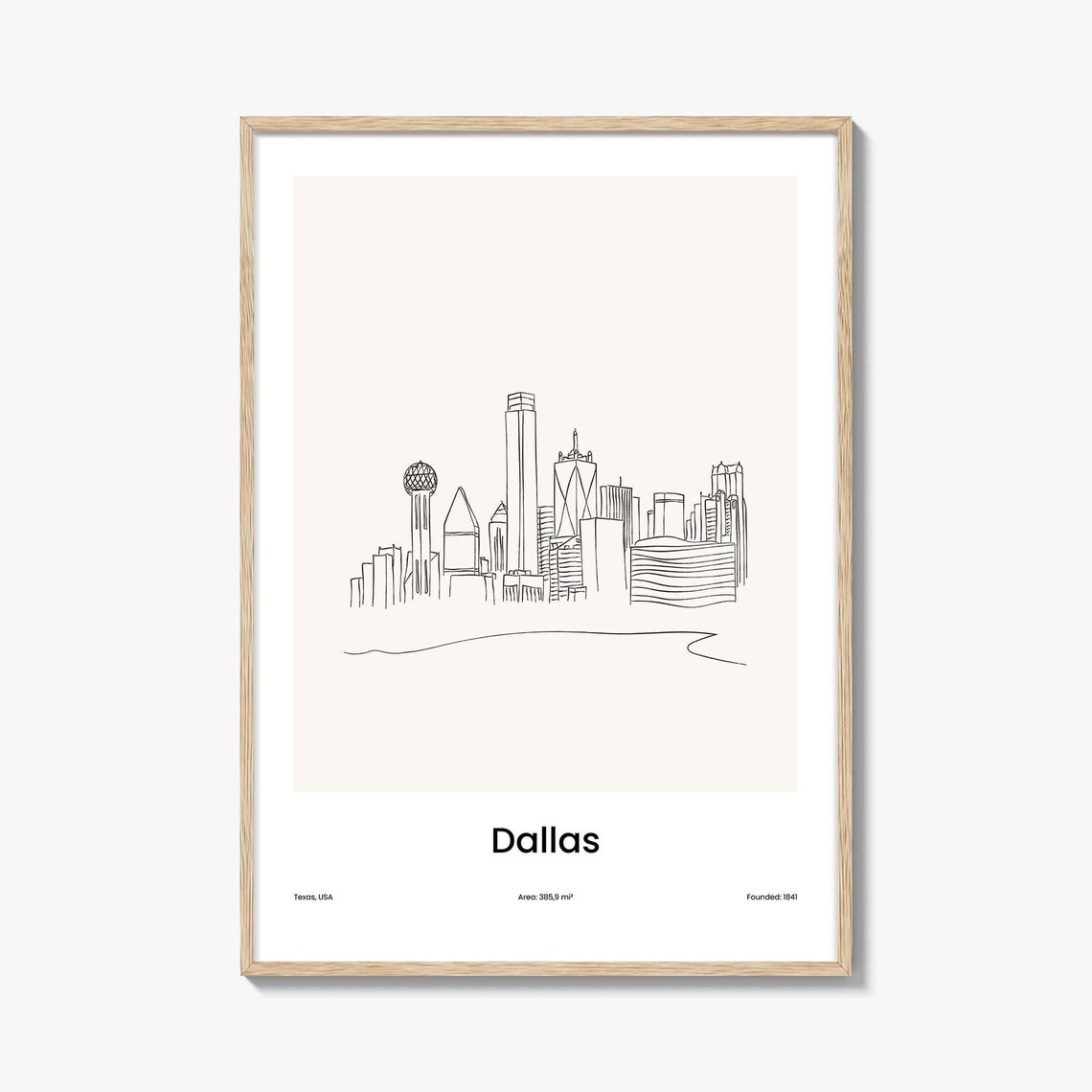 Dallas Texas One Line Skyline Reunion Tower Minimalist Poster