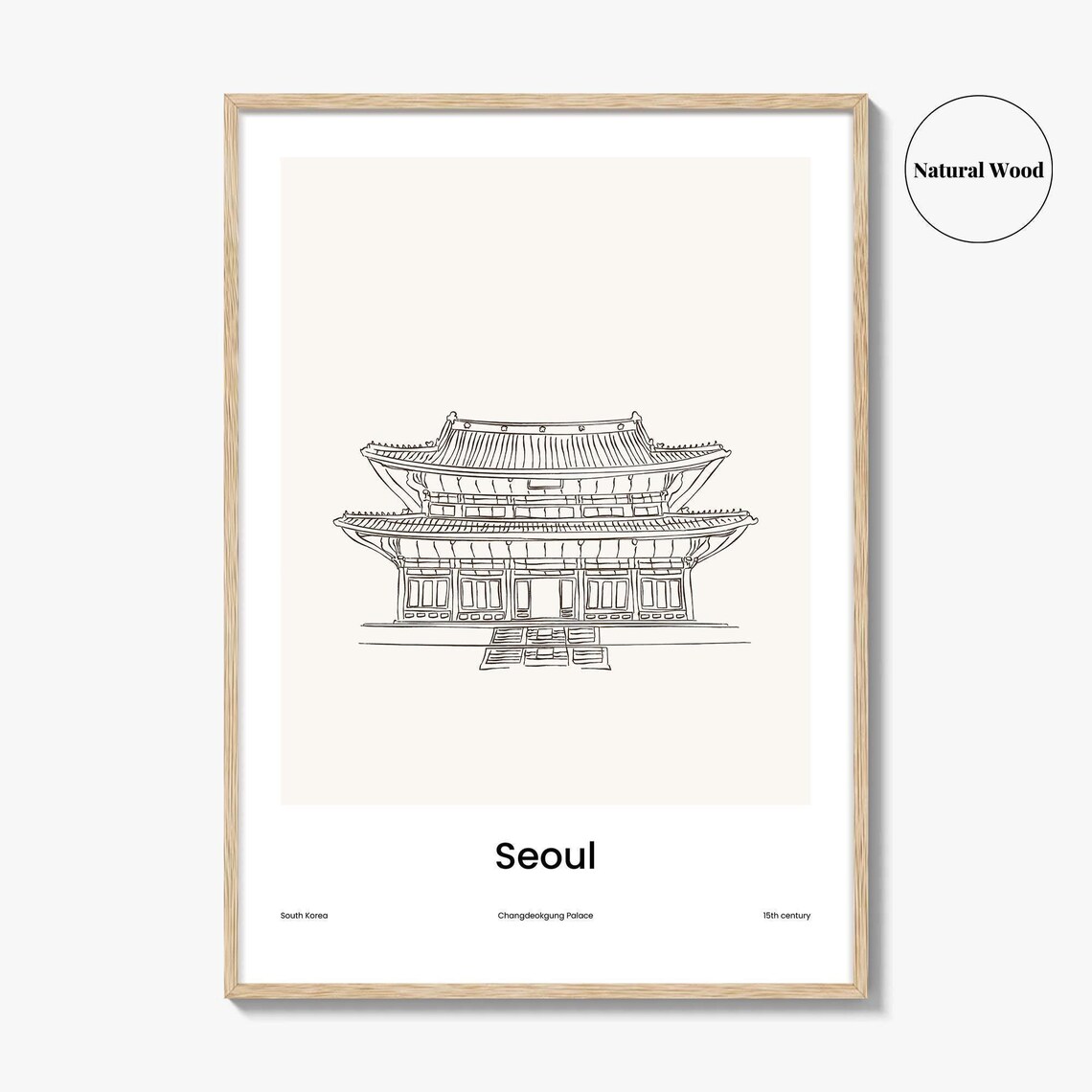 Seoul South Korea Changdeokgung Palace One Line Drawing Poster - Image 2