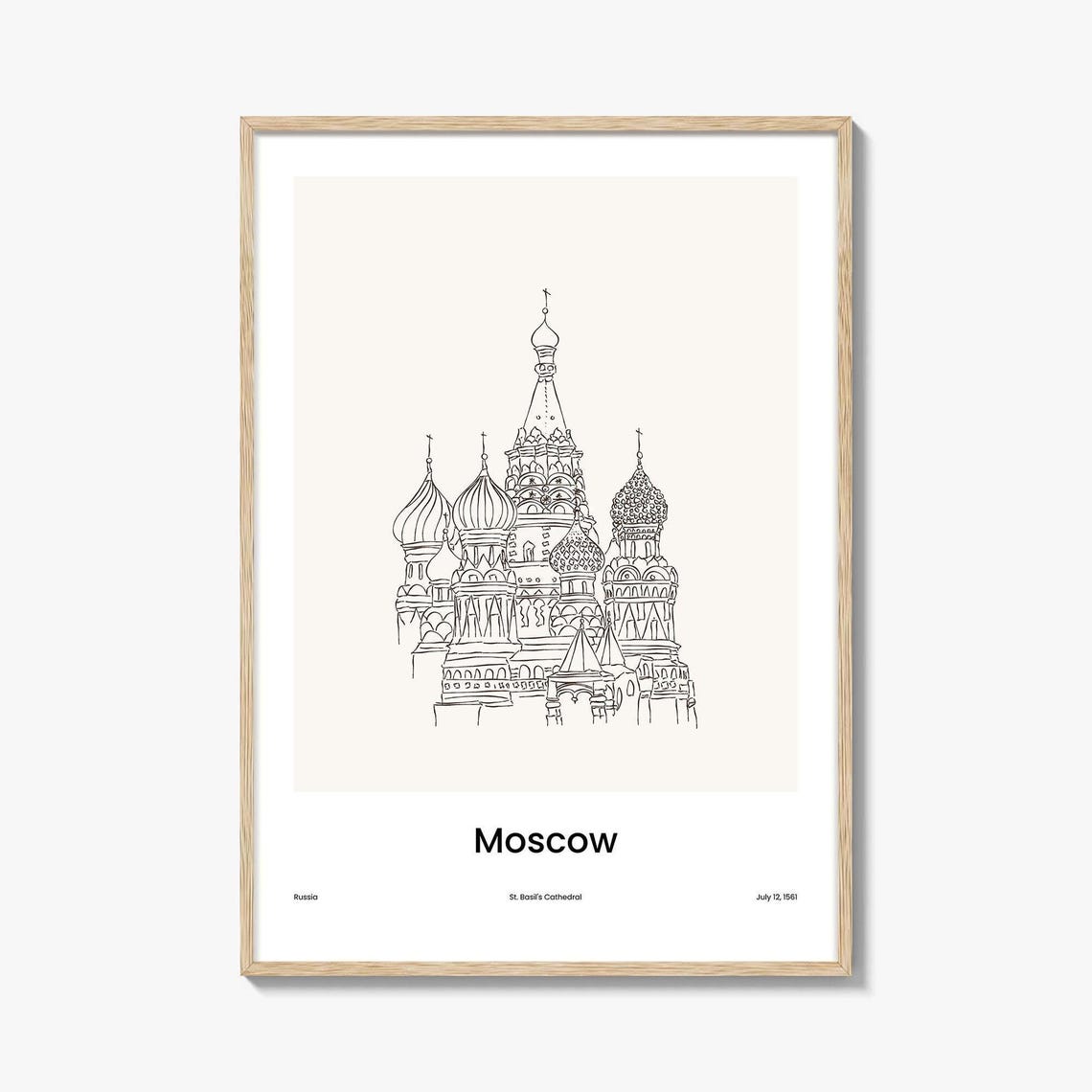 Moscow Russia Saint Basil Cathedral Line Drawing Landmark Poster