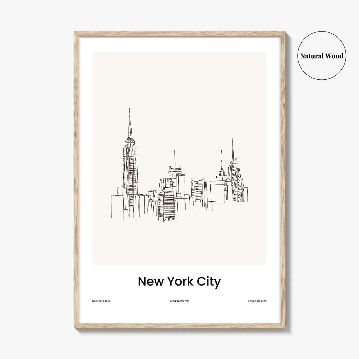 New York City Manhattan Skyline Empire State Line Art Poster - Image 2