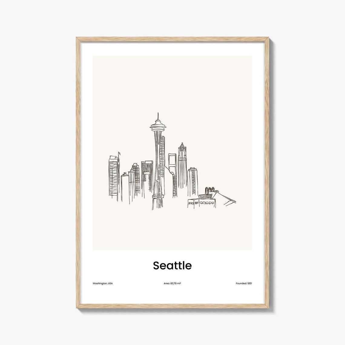 Seattle Washington One Line Drawing Space Needle Skyline Minimalist Poster