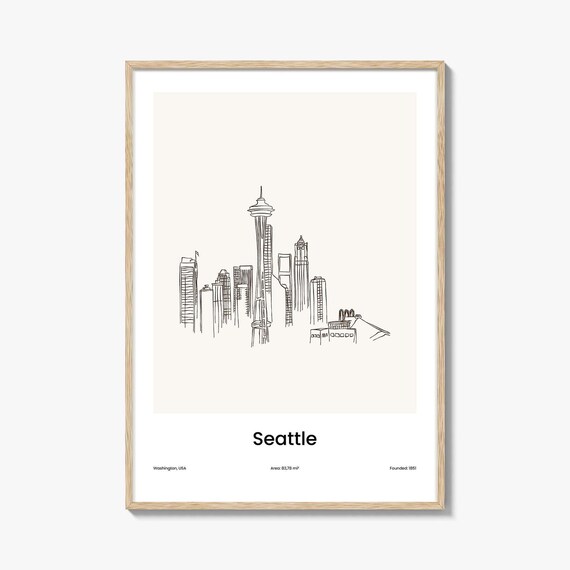 Seattle Washington One Line Drawing Space Needle Skyline Minimalist Poster