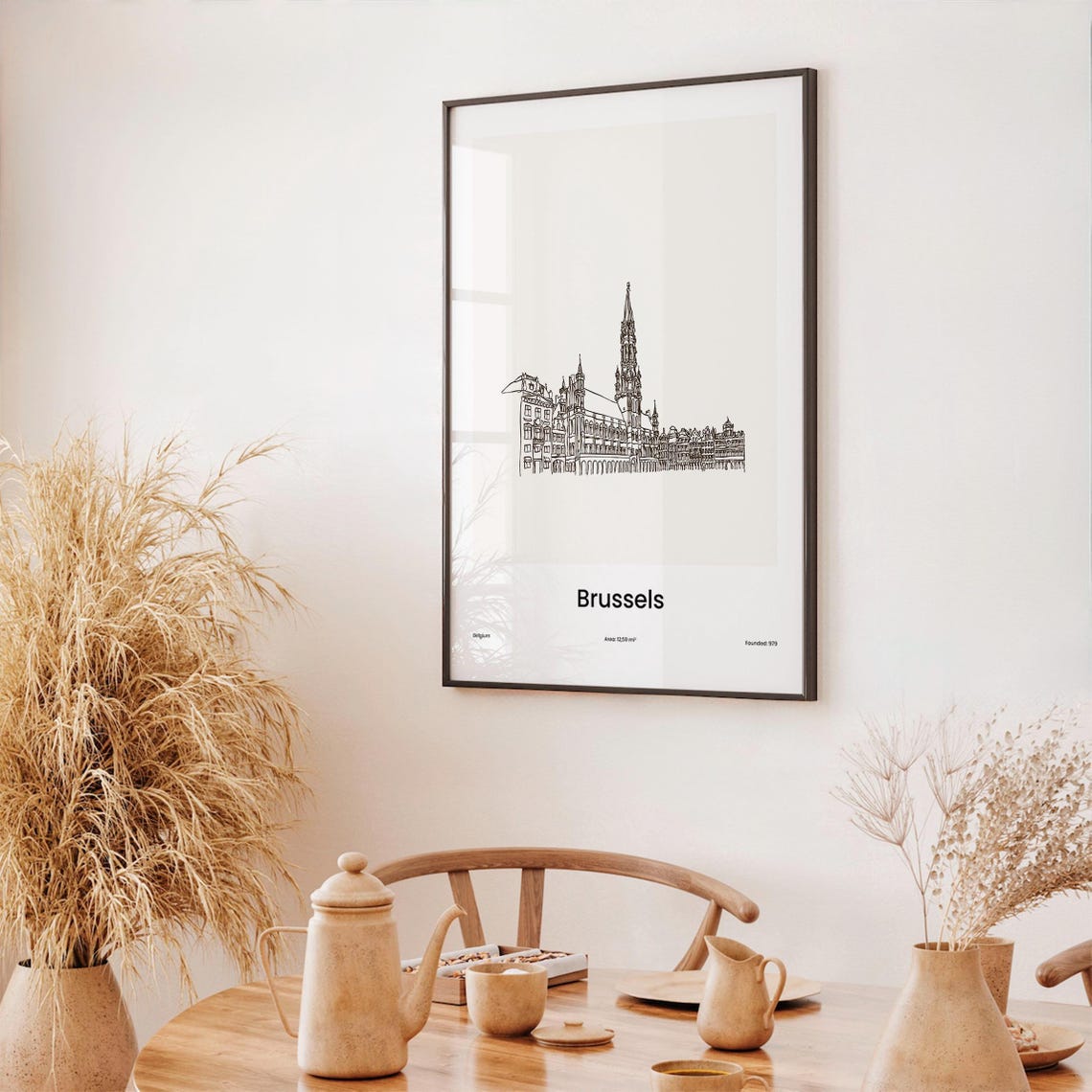 Brussels Belgium Grand Place Spire Minimalist Line Drawing Poster - Image 3