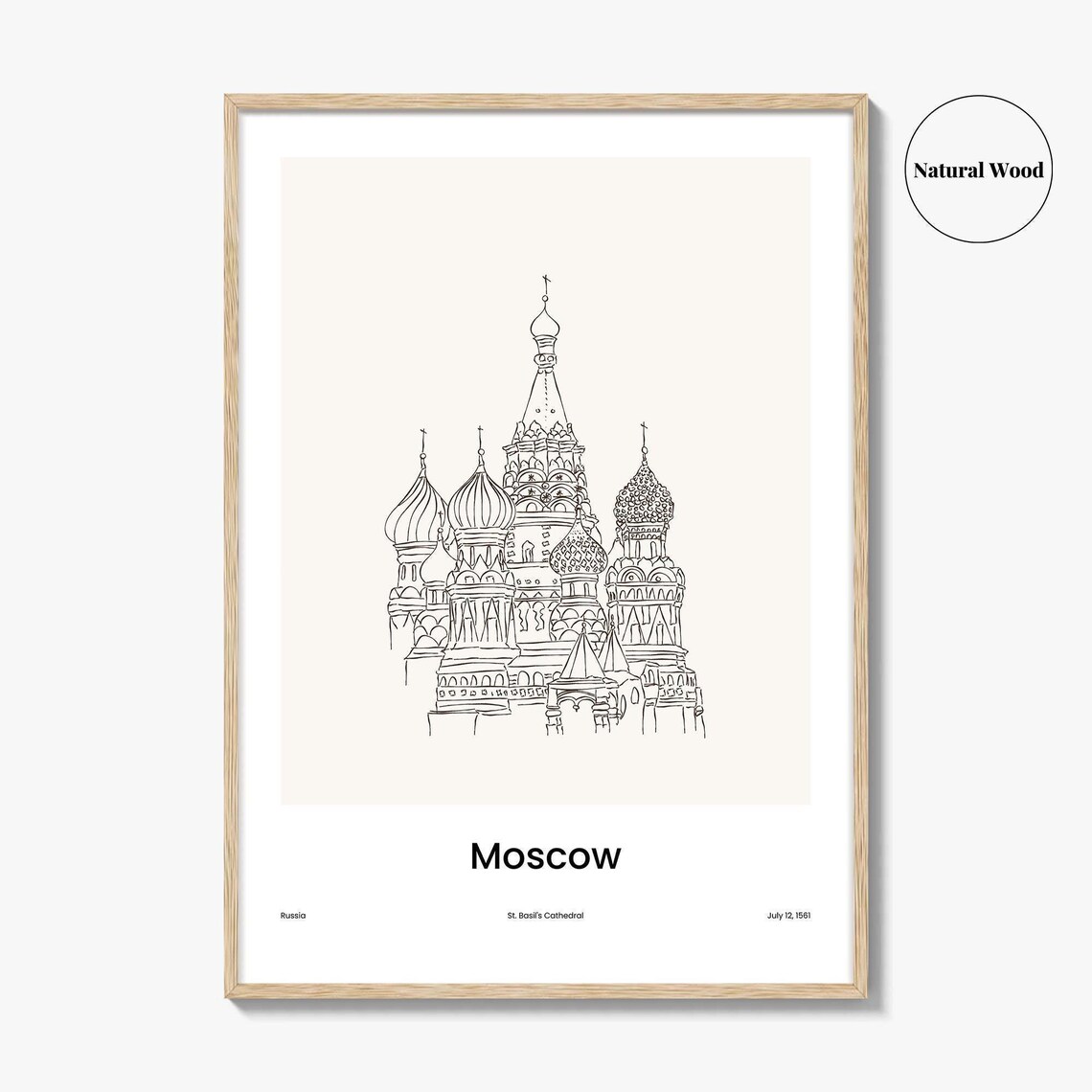 Moscow Russia Saint Basil Cathedral Line Drawing Landmark Poster - Image 2