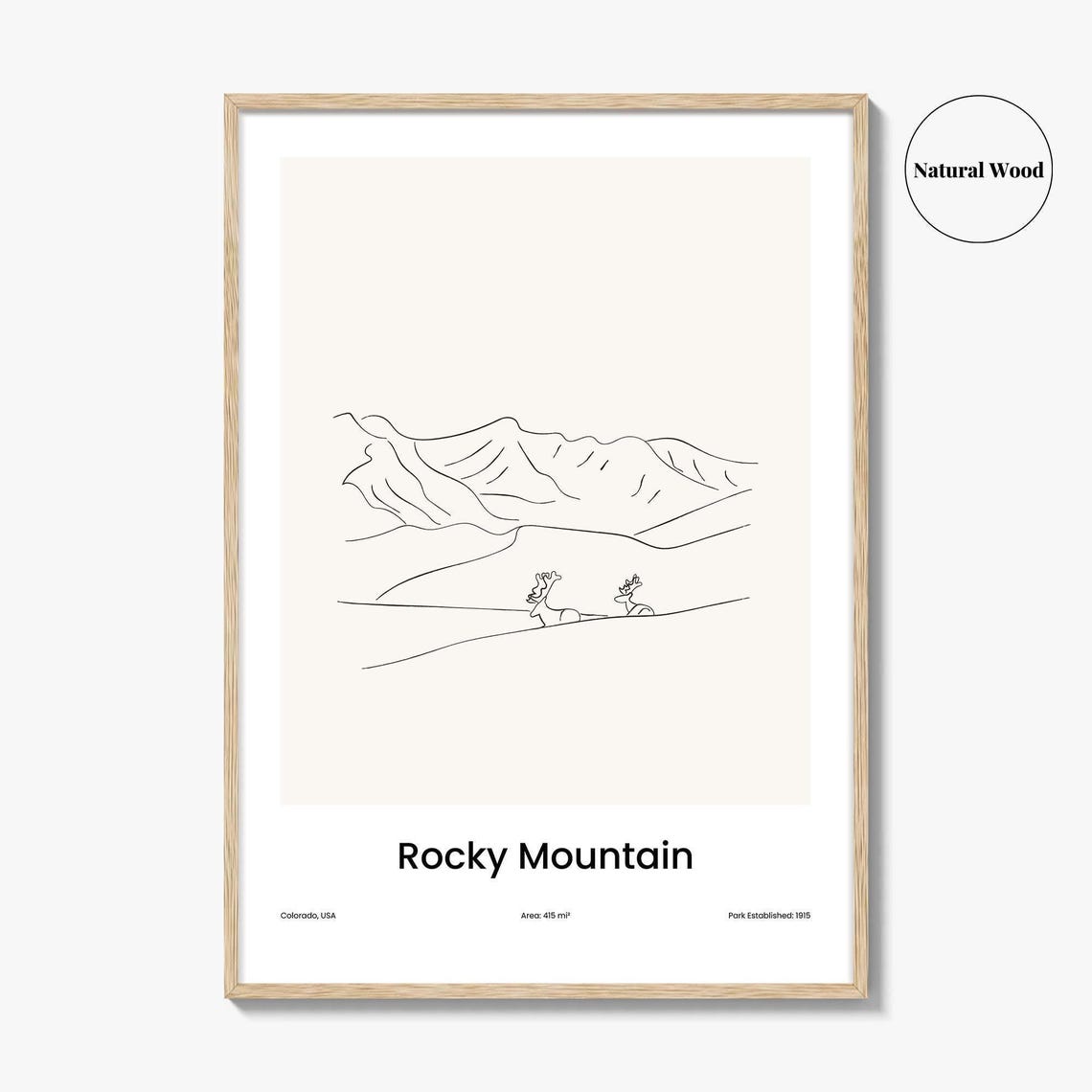 Rocky Mountain Elk Line Art Colorado Minimalist National Park Poster - Image 2