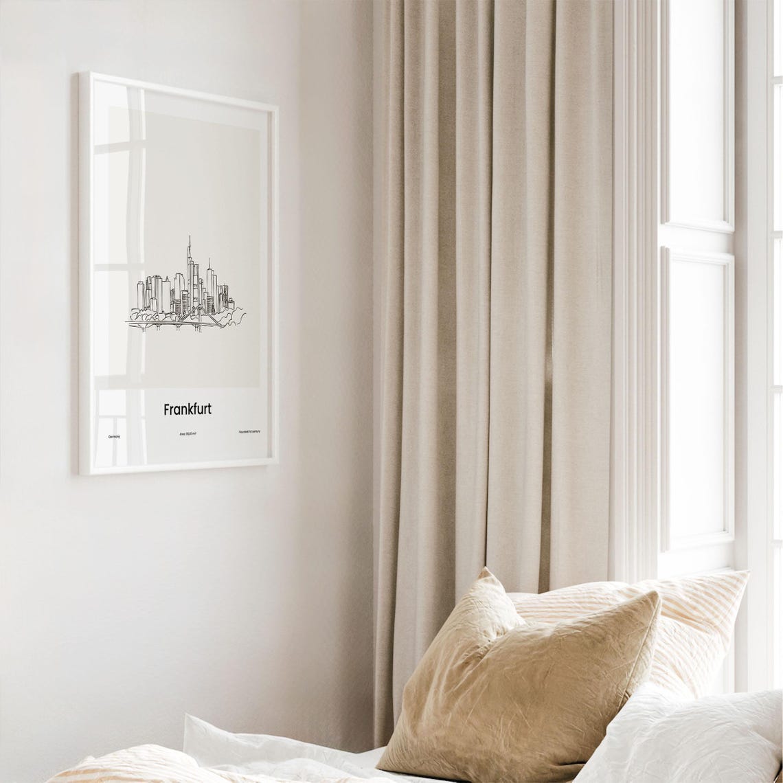Frankfurt Germany River Bridge Skyline One Line Drawing Poster - Image 4