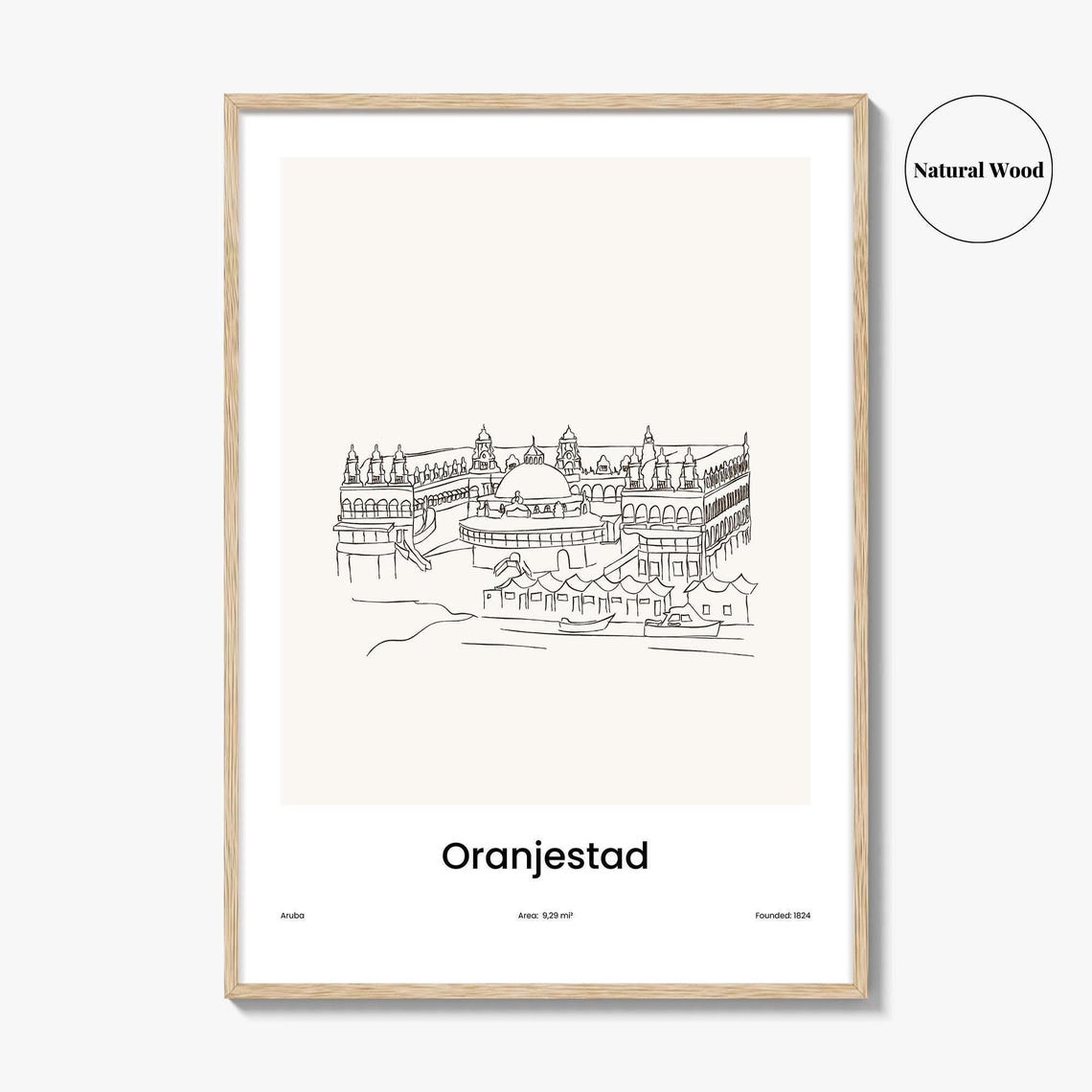 Oranjestad Aruba Minimalist Line Drawing Harbor Market Poster - Image 2