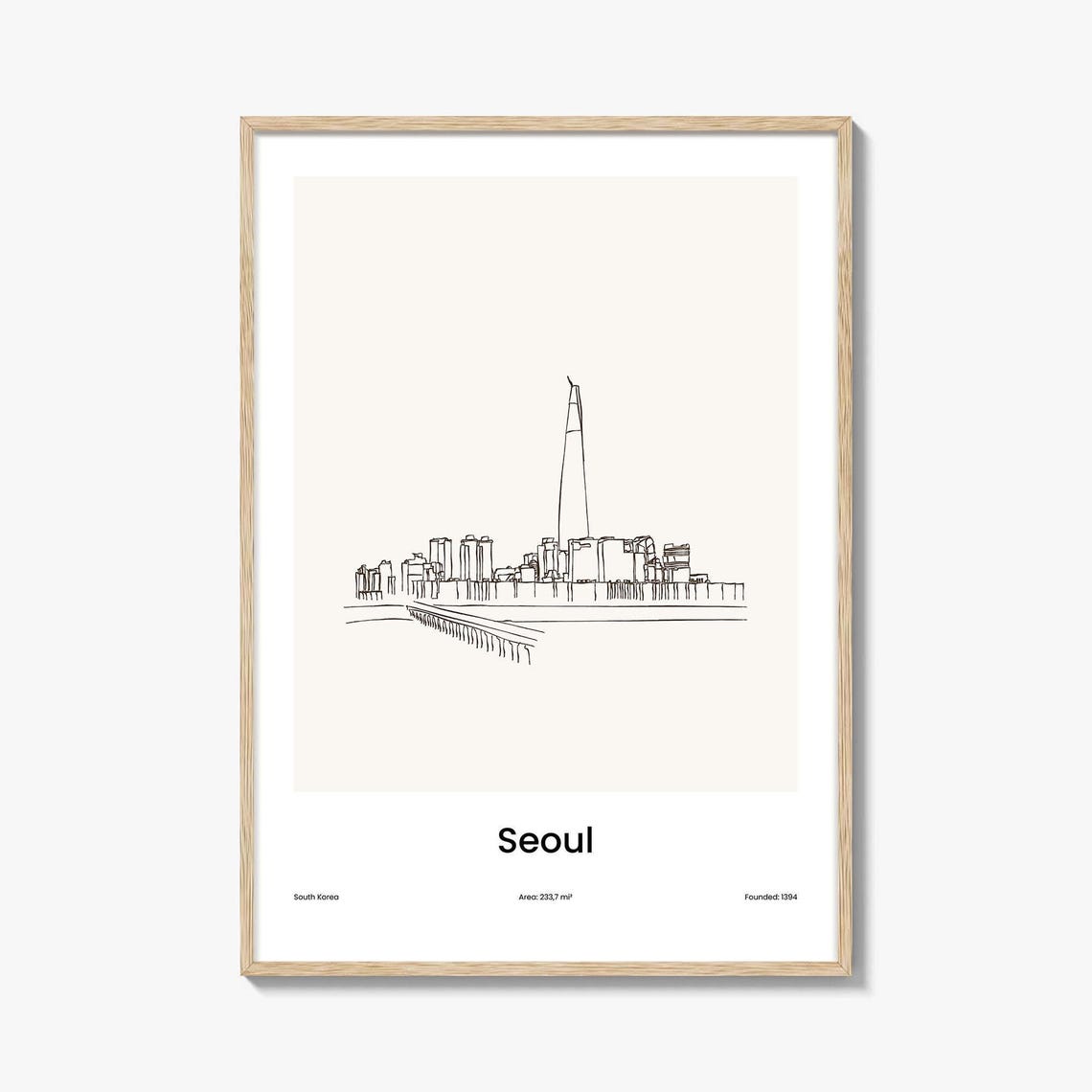 Seoul South Korea Skyline Minimalist Line Drawing Art Poster